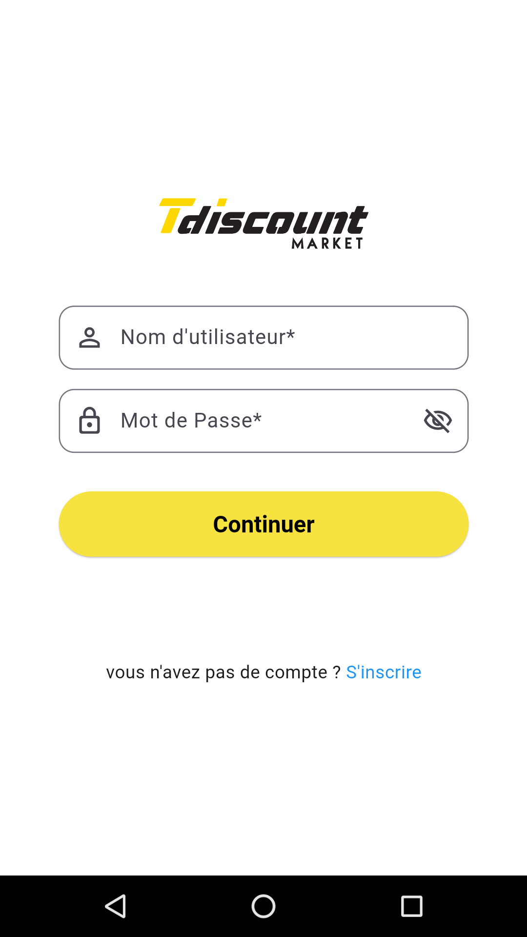Tdiscount Market login screen